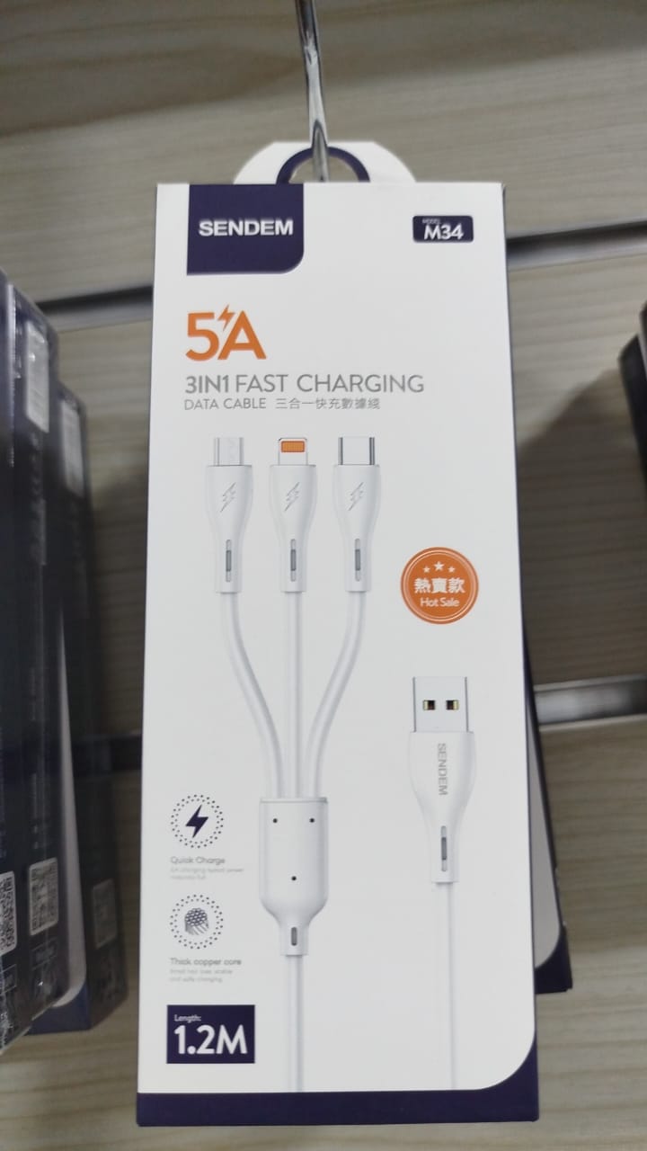 SENDEM M34 5A 3in1 Fast Charging Cable