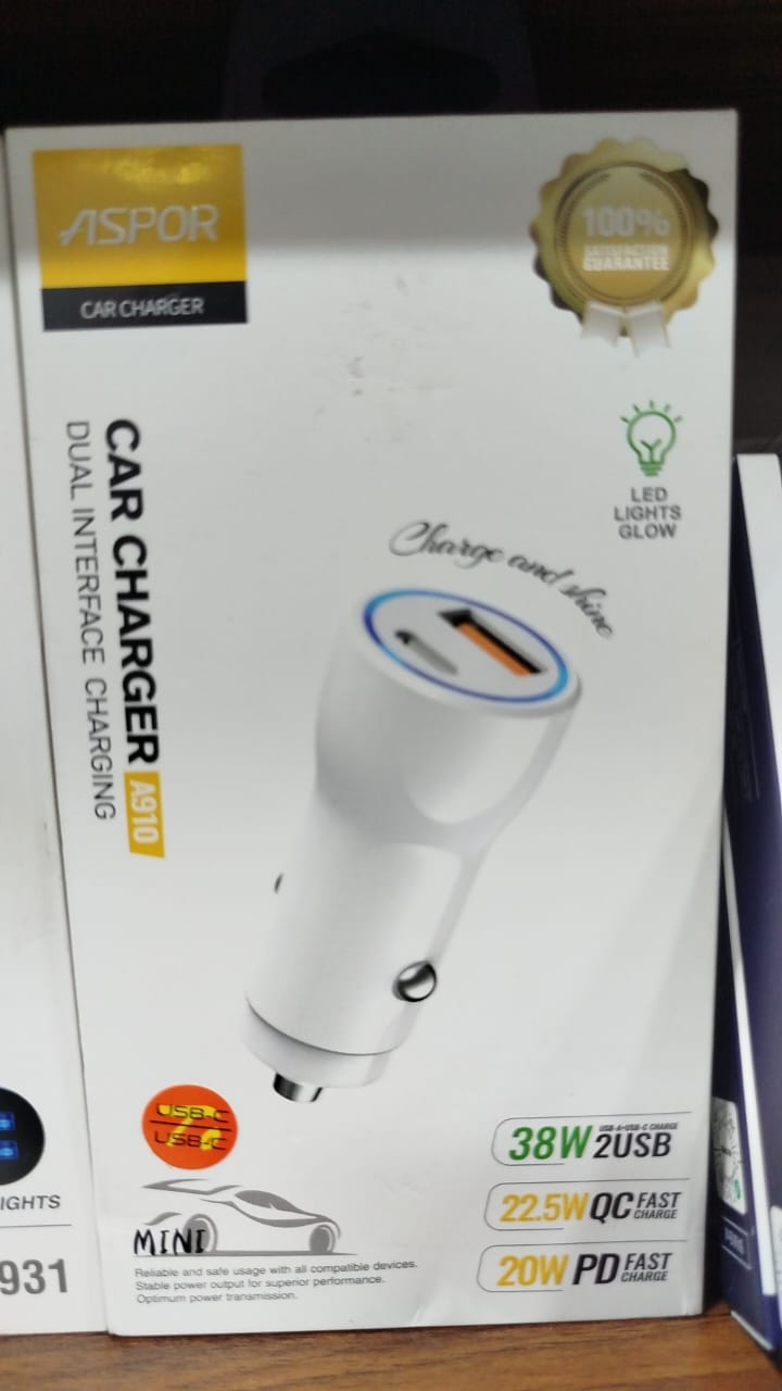 ASPOR A910 2USB-C 38W CAR CHARGER